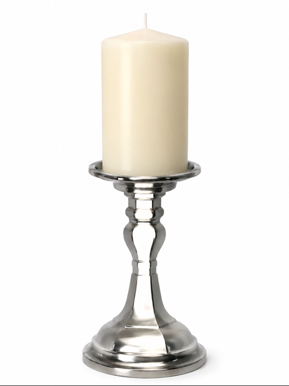 Pewter Brass Geometric Candlestick 9” x 4.75” Tall Pillar Candleholder